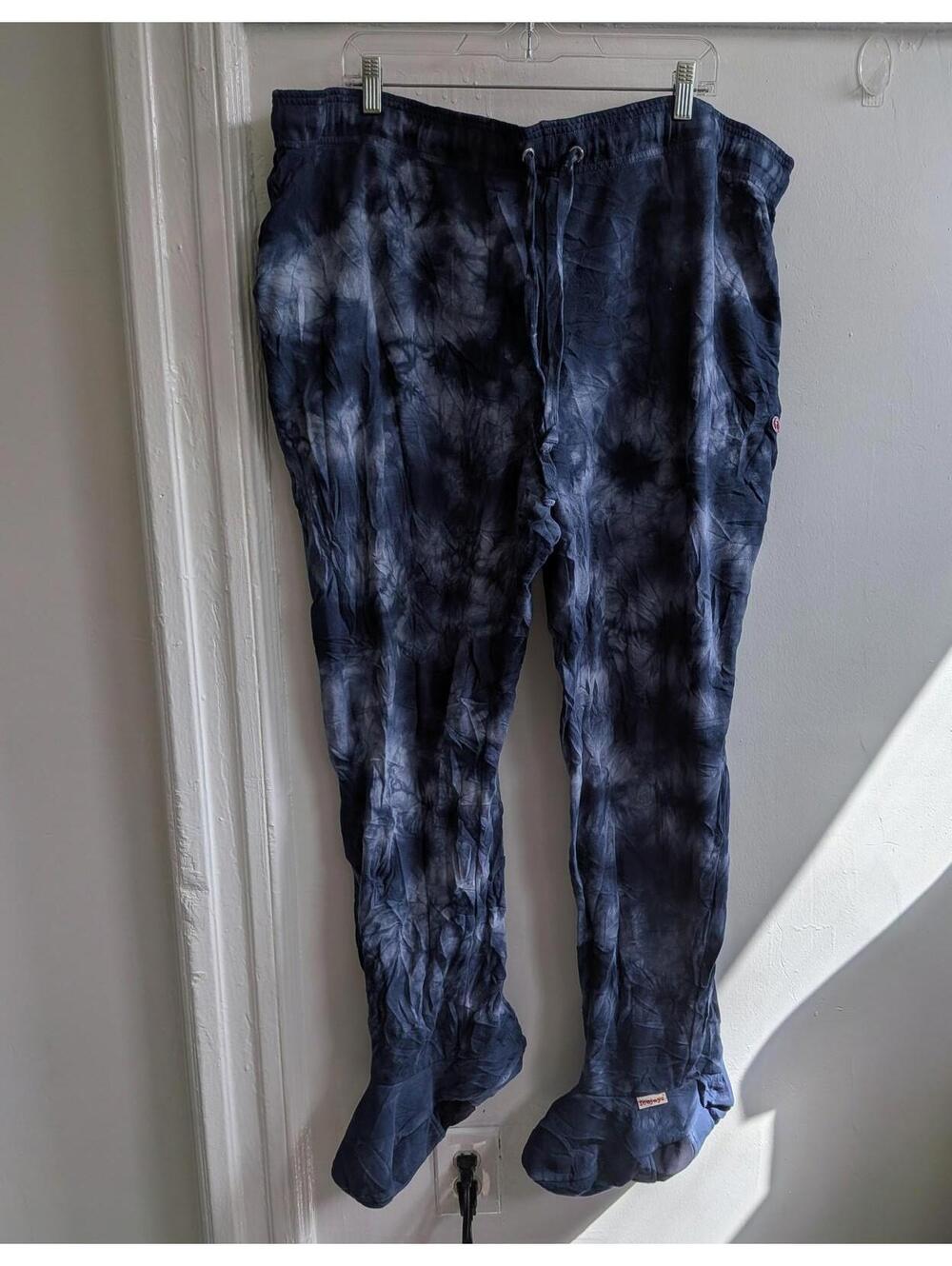 Feejays Pants Mens 2XL Blue Tie Dye Fleece Footed Lounge Sweatpants Winter
